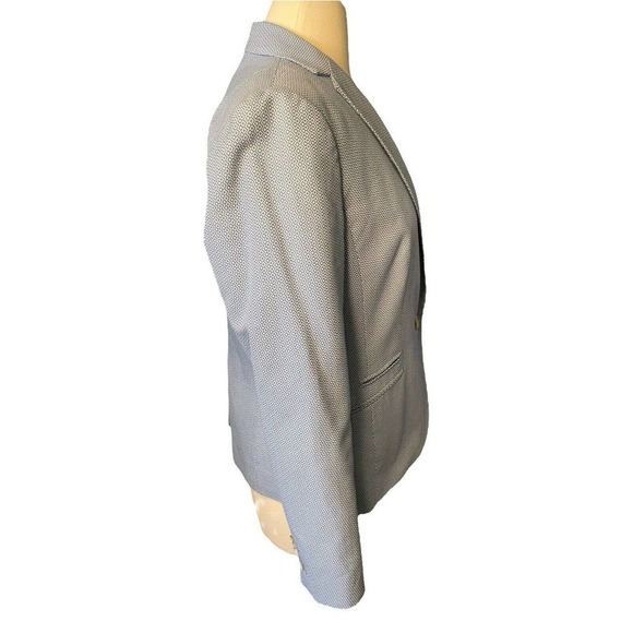 TALBOTS Blue Blazer Jacket Tiny Pattern Single Button Structured Womens Medium 8 - Picture 9 of 10